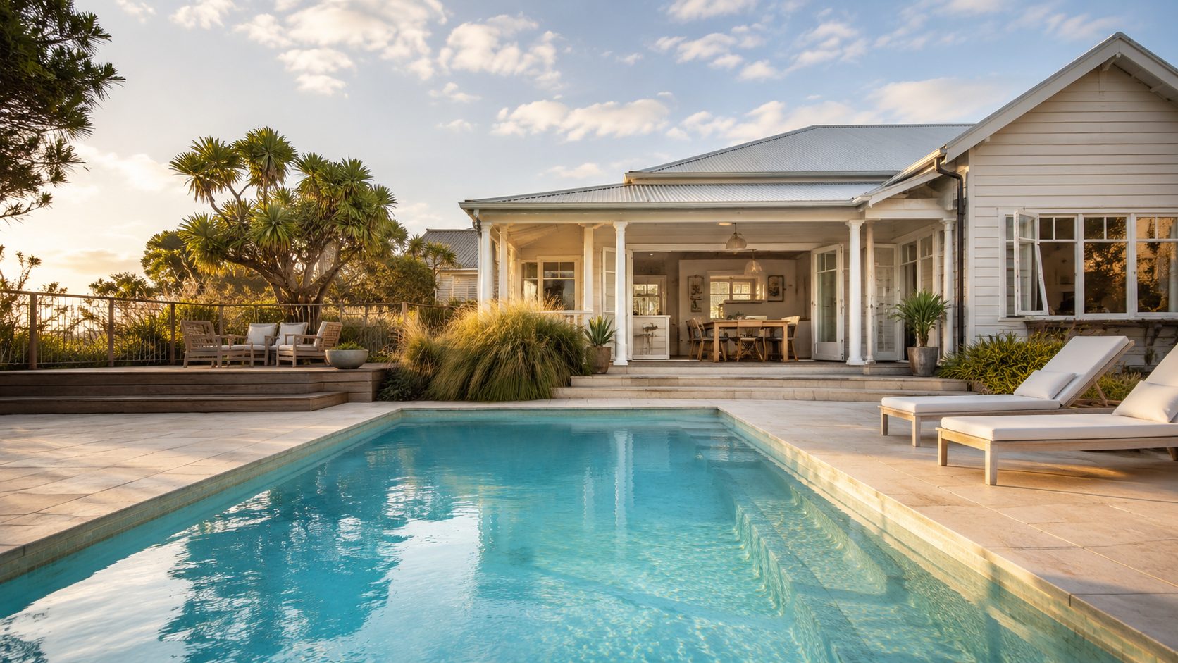 Beautifully finished swimming pool in a realistic Australian backyard